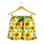 White Watercolor Sunflower Pattern Print Women's Shorts