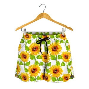 White Watercolor Sunflower Pattern Print Women's Shorts