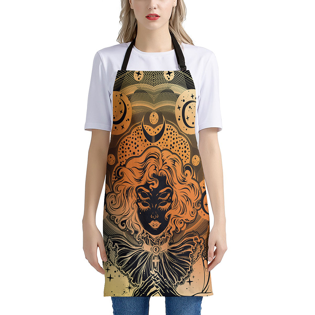 Wiccan Girl And Magical Moon Print Apron