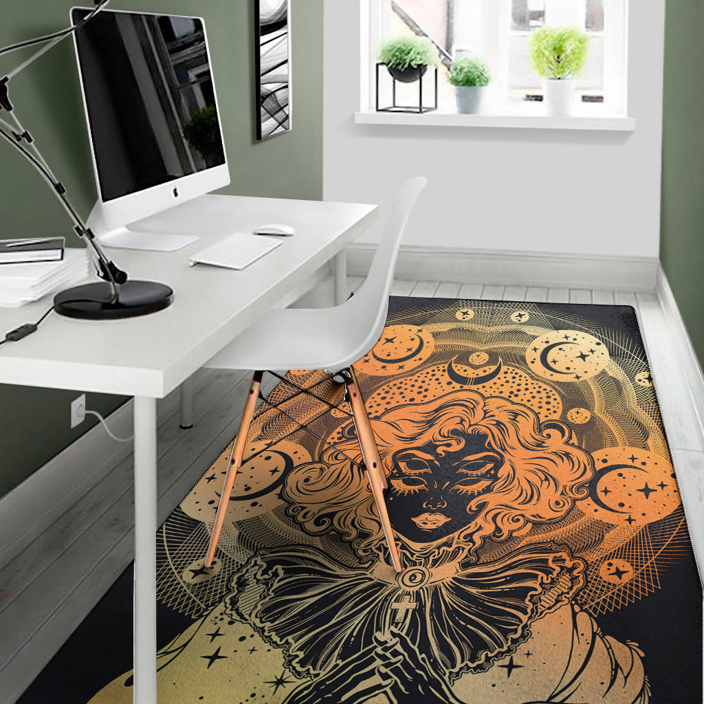 Wiccan Girl And Magical Moon Print Area Rug