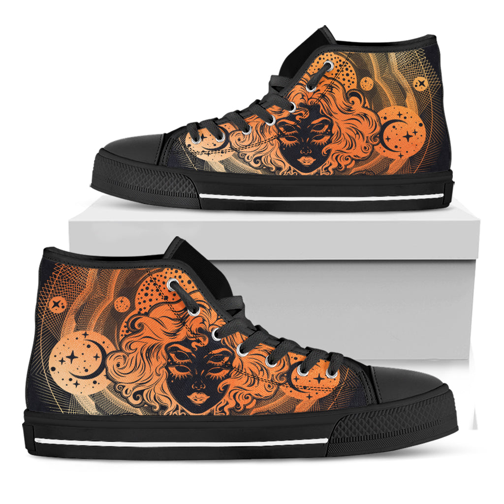 Wiccan Girl And Magical Moon Print Black High Top Shoes