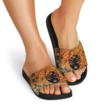 Wiccan Girl And Magical Moon Print Black Slide Sandals