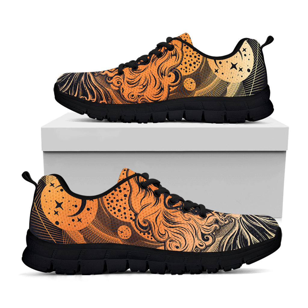 Wiccan Girl And Magical Moon Print Black Sneakers