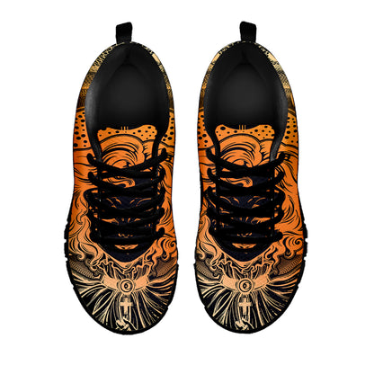 Wiccan Girl And Magical Moon Print Black Sneakers