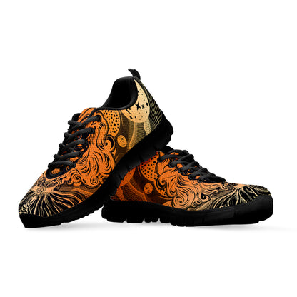 Wiccan Girl And Magical Moon Print Black Sneakers