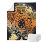 Wiccan Girl And Magical Moon Print Blanket
