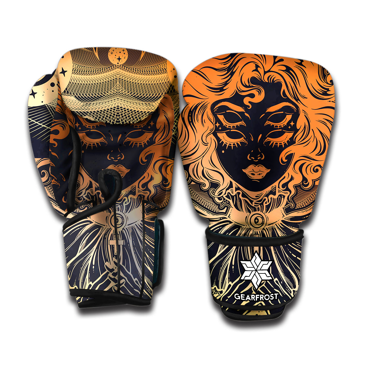 Wiccan Girl And Magical Moon Print Boxing Gloves