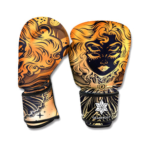 Wiccan Girl And Magical Moon Print Boxing Gloves