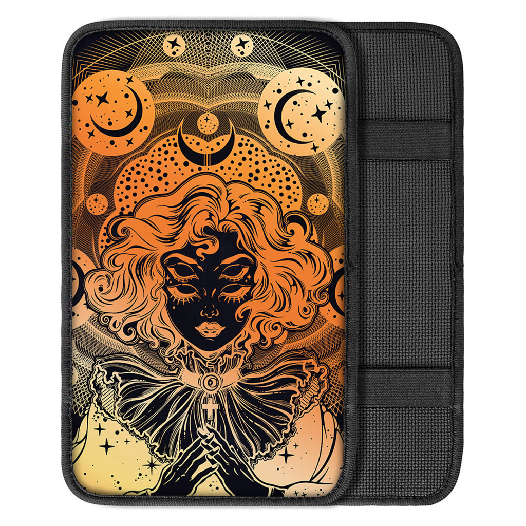 Wiccan Girl And Magical Moon Print Car Center Console Cover