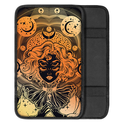 Wiccan Girl And Magical Moon Print Car Center Console Cover