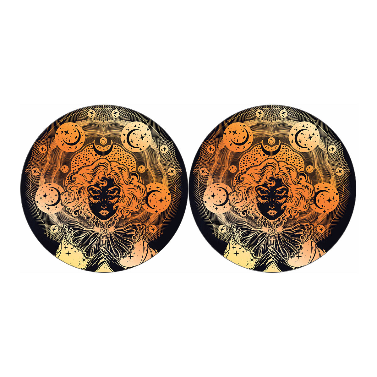 Wiccan Girl And Magical Moon Print Car Coasters
