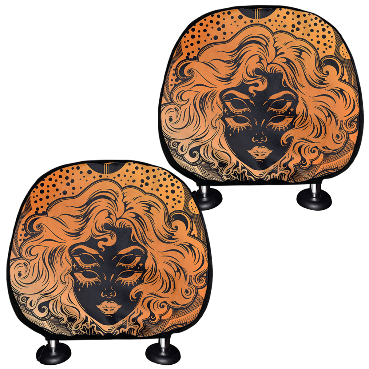 Wiccan Girl And Magical Moon Print Car Headrest Covers
