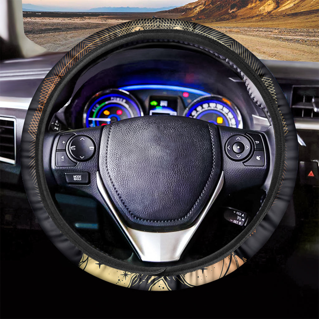Wiccan Girl And Magical Moon Print Car Steering Wheel Cover