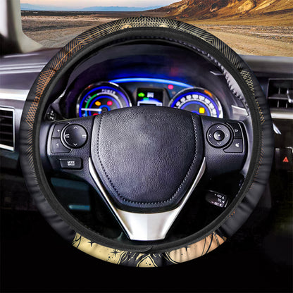 Wiccan Girl And Magical Moon Print Car Steering Wheel Cover