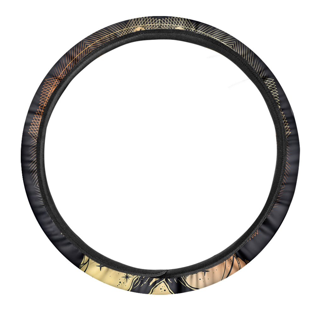 Wiccan Girl And Magical Moon Print Car Steering Wheel Cover