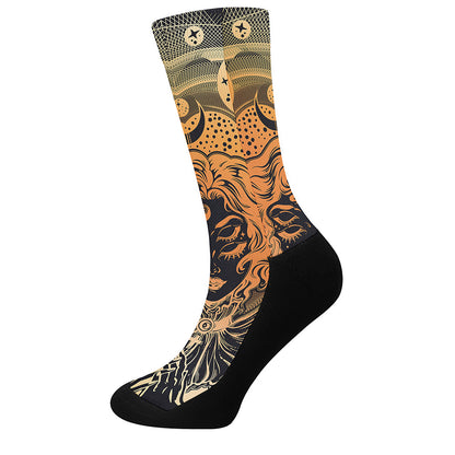 Wiccan Girl And Magical Moon Print Crew Socks