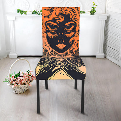 Wiccan Girl And Magical Moon Print Dining Chair Slipcover