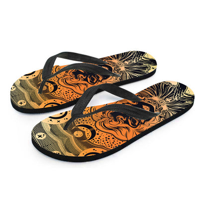 Wiccan Girl And Magical Moon Print Flip Flops