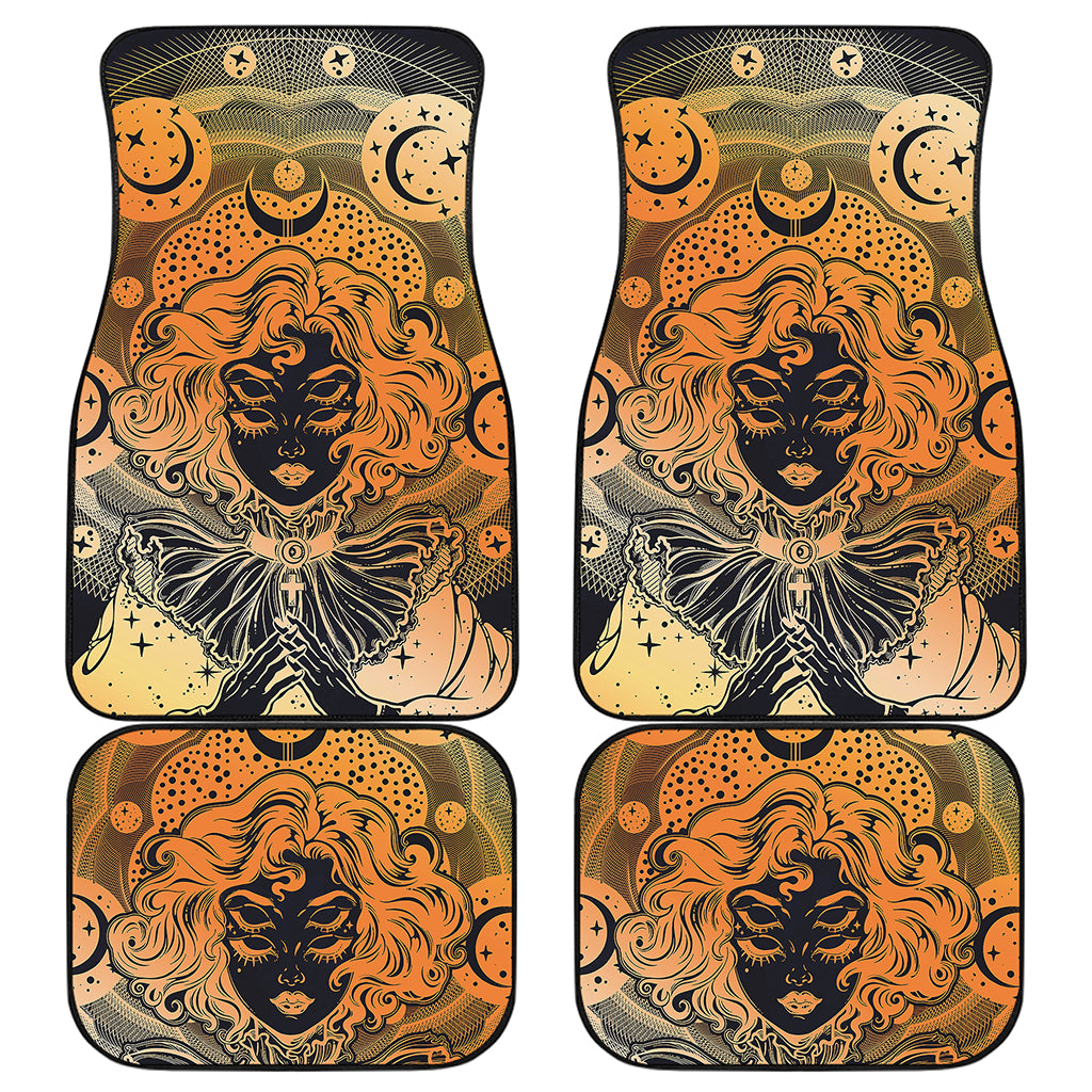 Wiccan Girl And Magical Moon Print Front and Back Car Floor Mats