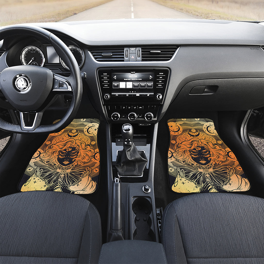 Wiccan Girl And Magical Moon Print Front and Back Car Floor Mats