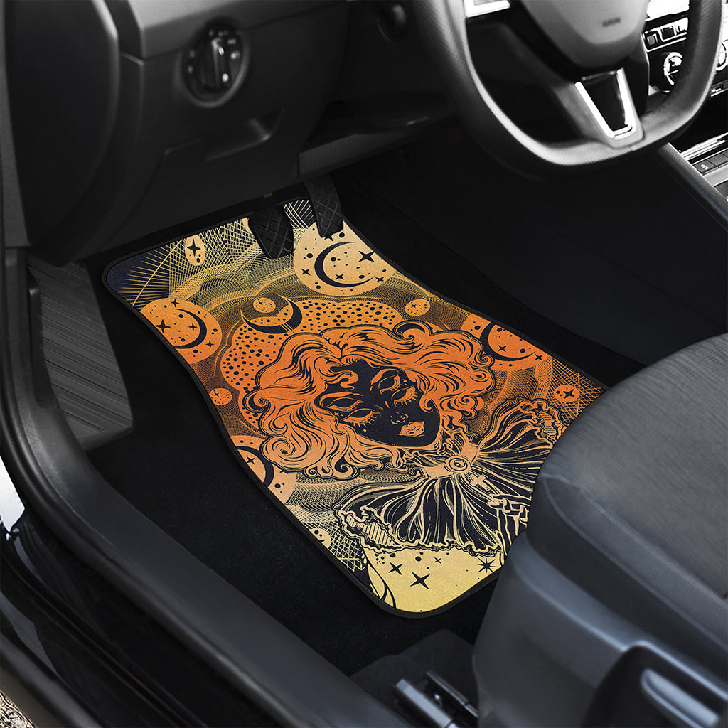 Wiccan Girl And Magical Moon Print Front and Back Car Floor Mats