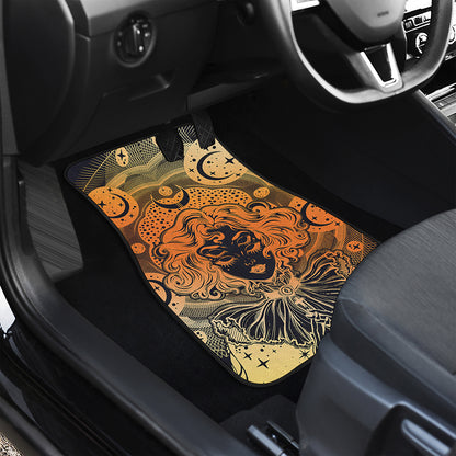 Wiccan Girl And Magical Moon Print Front and Back Car Floor Mats