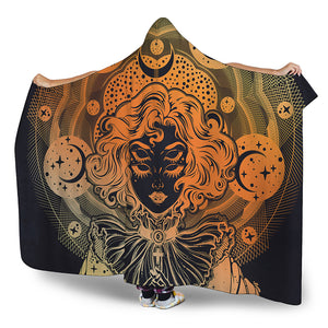 Wiccan Girl And Magical Moon Print Hooded Blanket