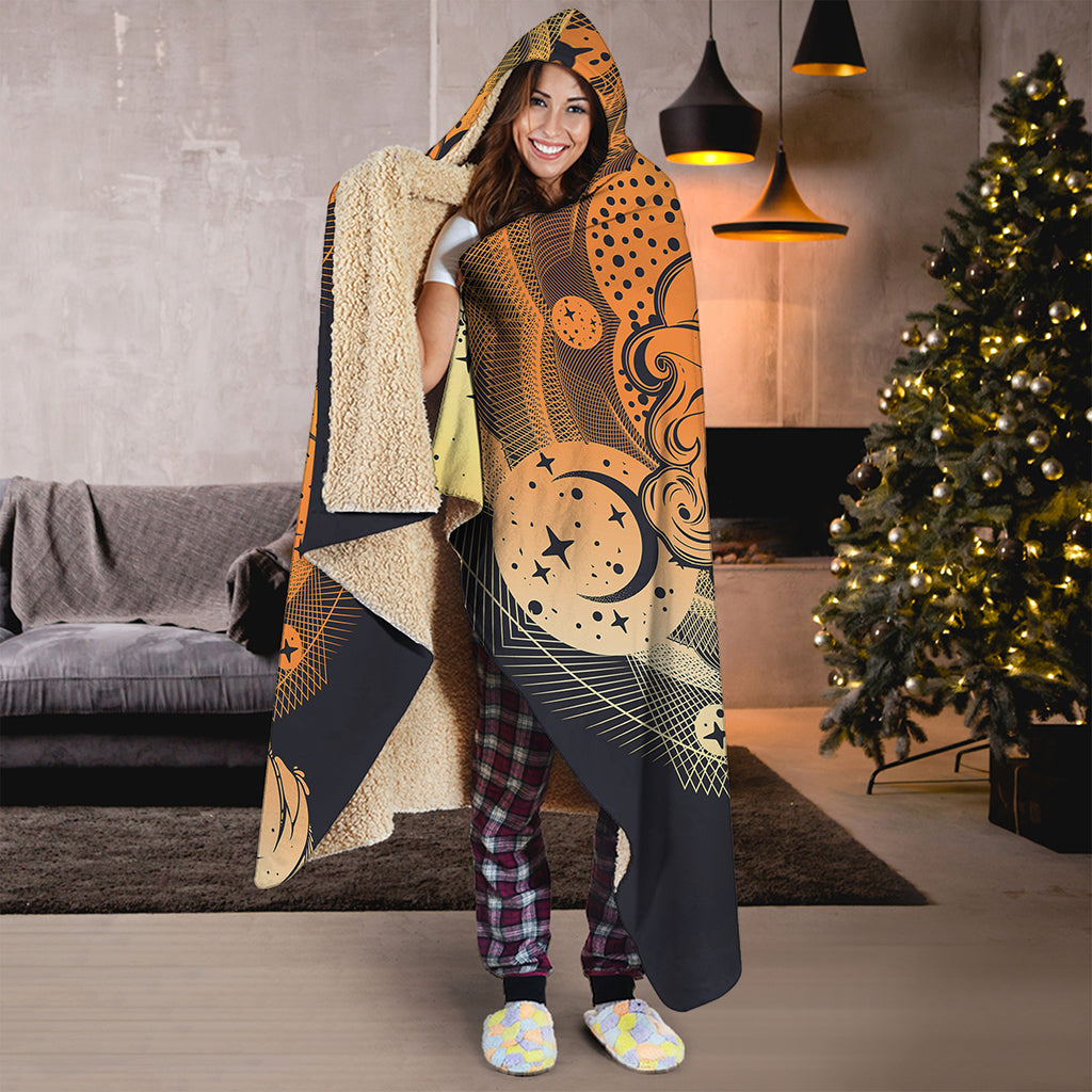 Wiccan Girl And Magical Moon Print Hooded Blanket