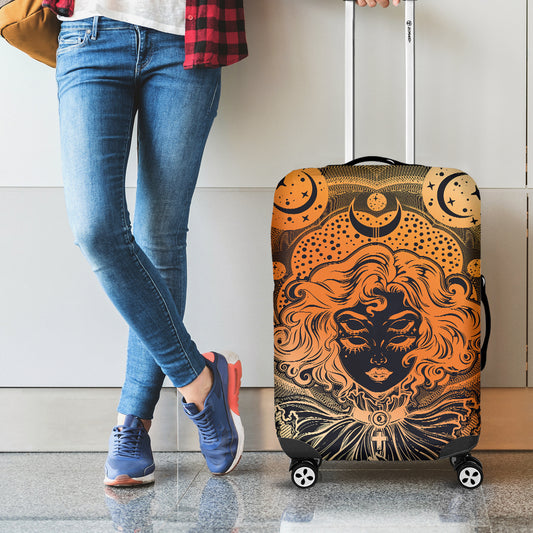 Wiccan Girl And Magical Moon Print Luggage Cover
