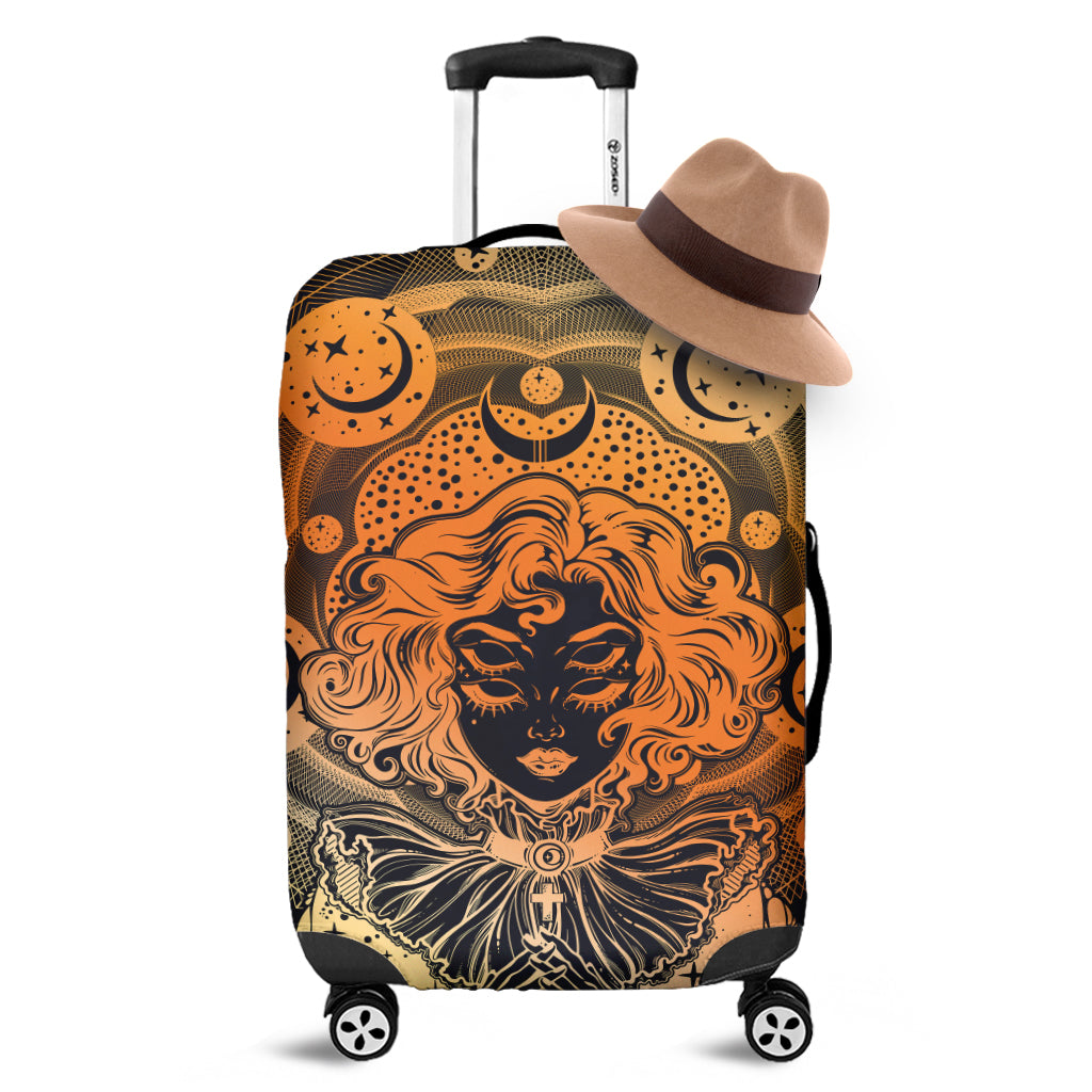 Wiccan Girl And Magical Moon Print Luggage Cover