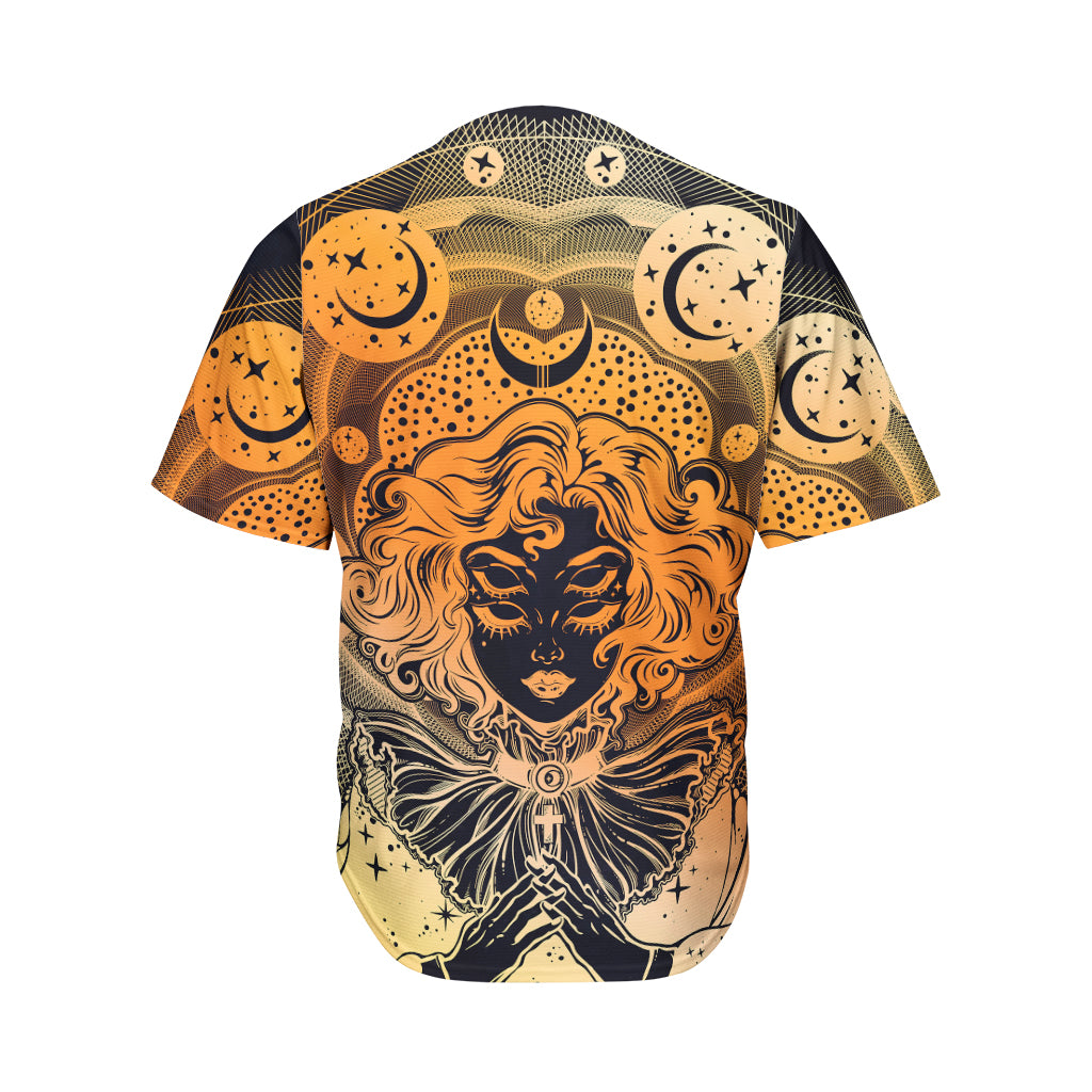 Wiccan Girl And Magical Moon Print Men's Baseball Jersey