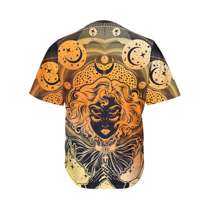 Wiccan Girl And Magical Moon Print Men's Baseball Jersey