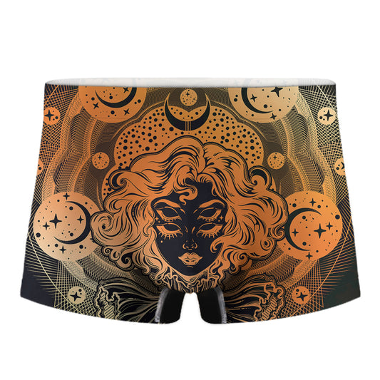 Wiccan Girl And Magical Moon Print Men's Boxer Briefs