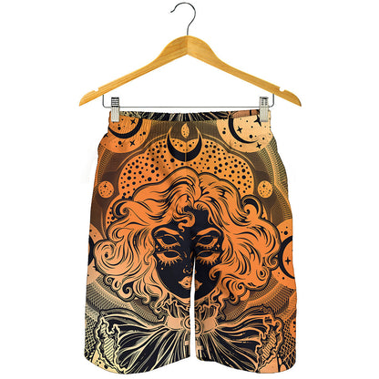 Wiccan Girl And Magical Moon Print Men's Shorts