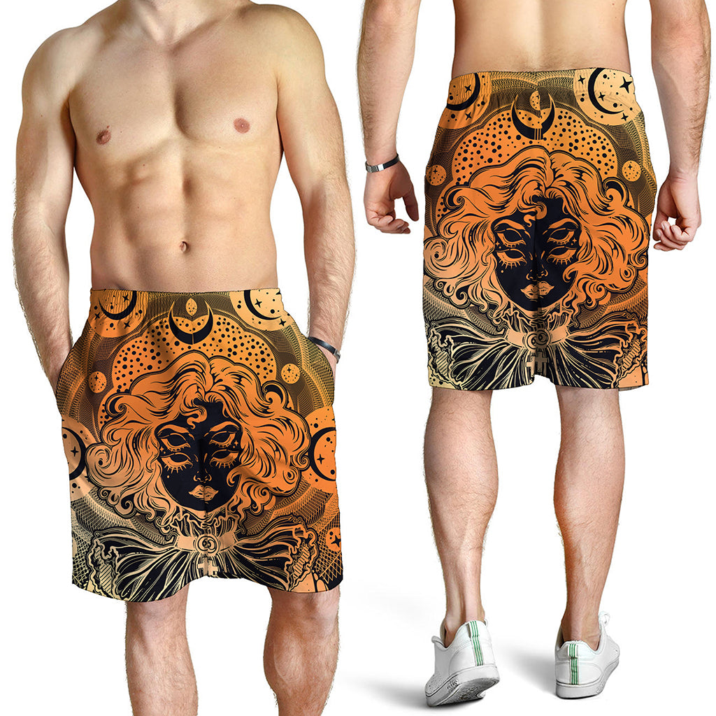 Wiccan Girl And Magical Moon Print Men's Shorts