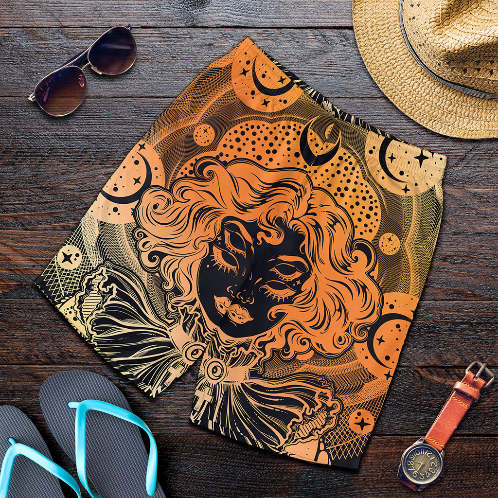 Wiccan Girl And Magical Moon Print Men's Shorts