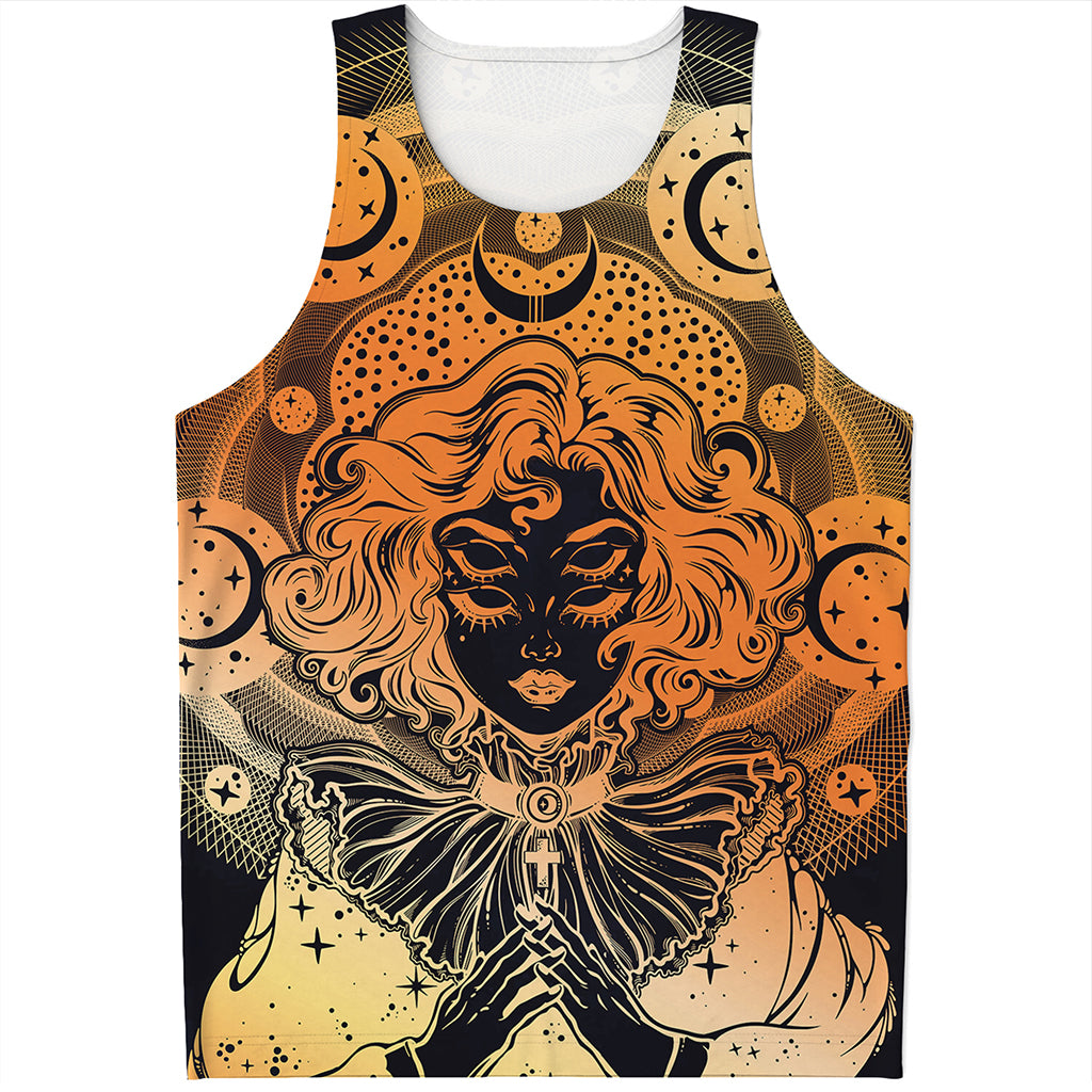 Wiccan Girl And Magical Moon Print Men's Tank Top