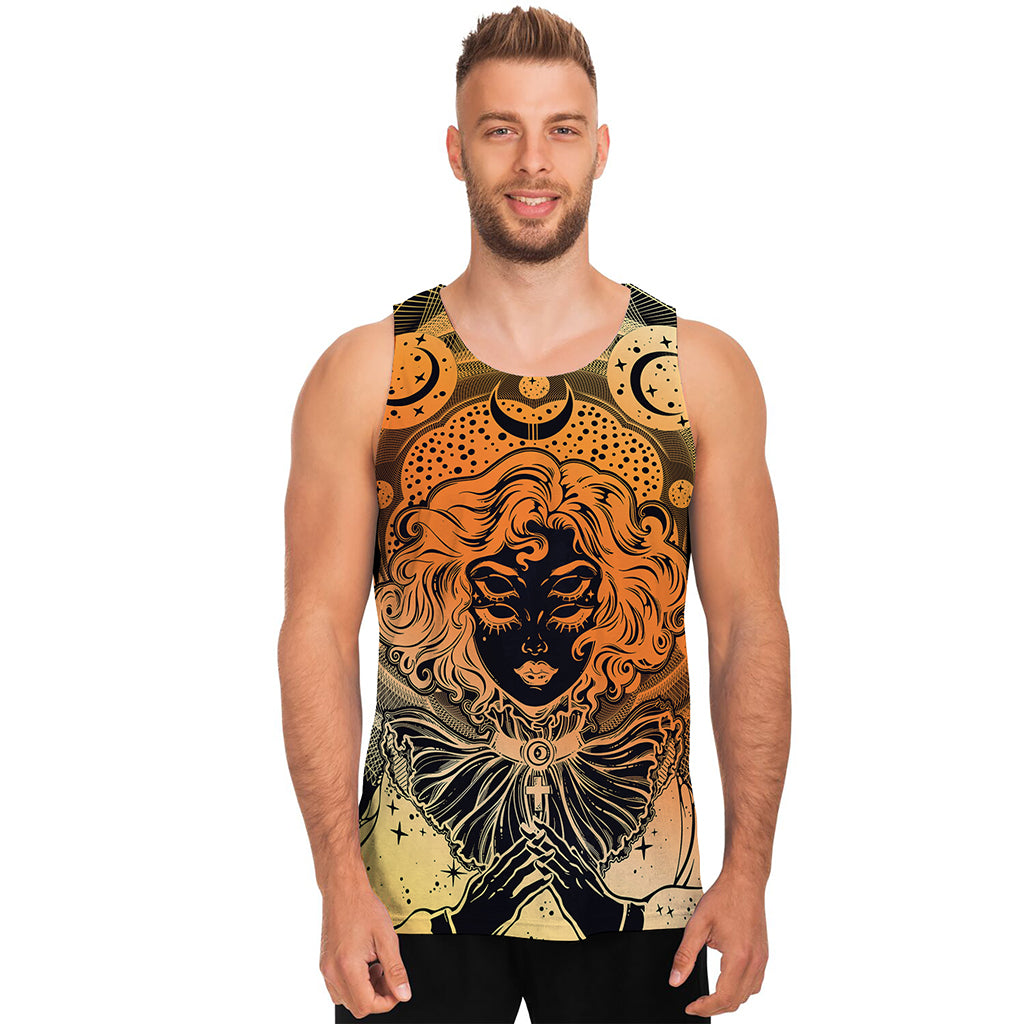 Wiccan Girl And Magical Moon Print Men's Tank Top