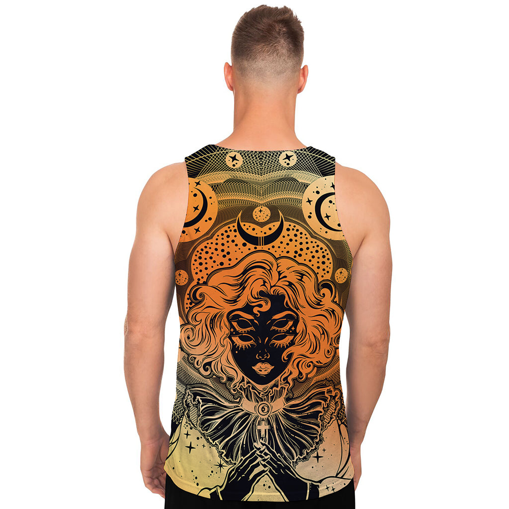 Wiccan Girl And Magical Moon Print Men's Tank Top