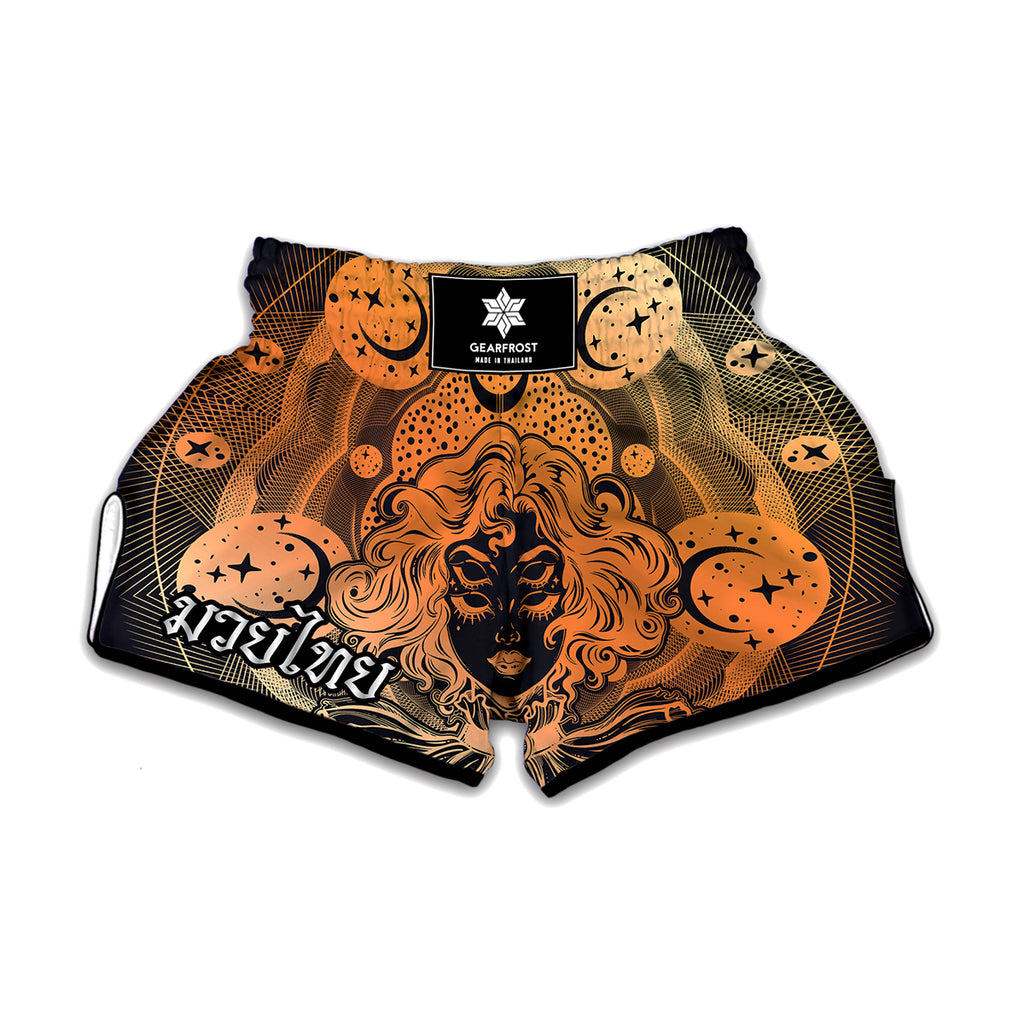 Wiccan Girl And Magical Moon Print Muay Thai Boxing Shorts