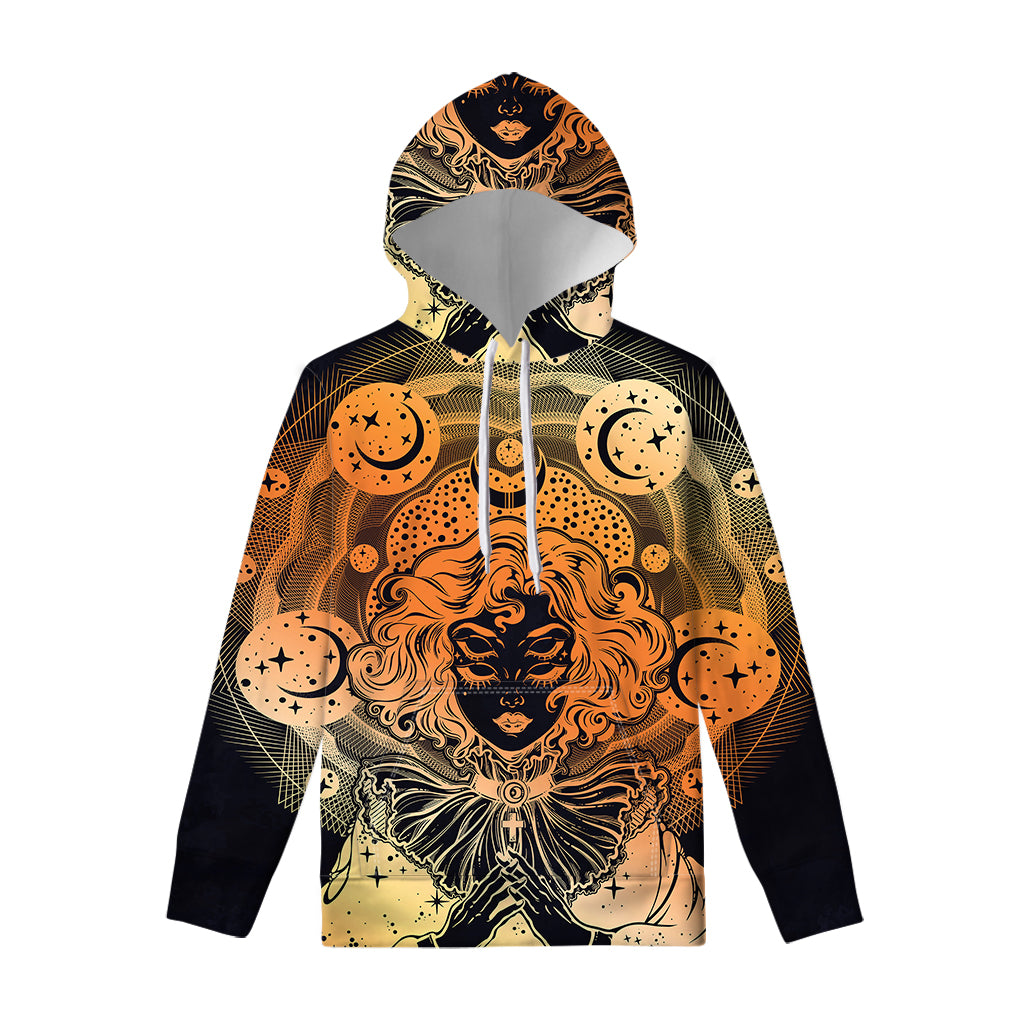 Wiccan Girl And Magical Moon Print Pullover Hoodie