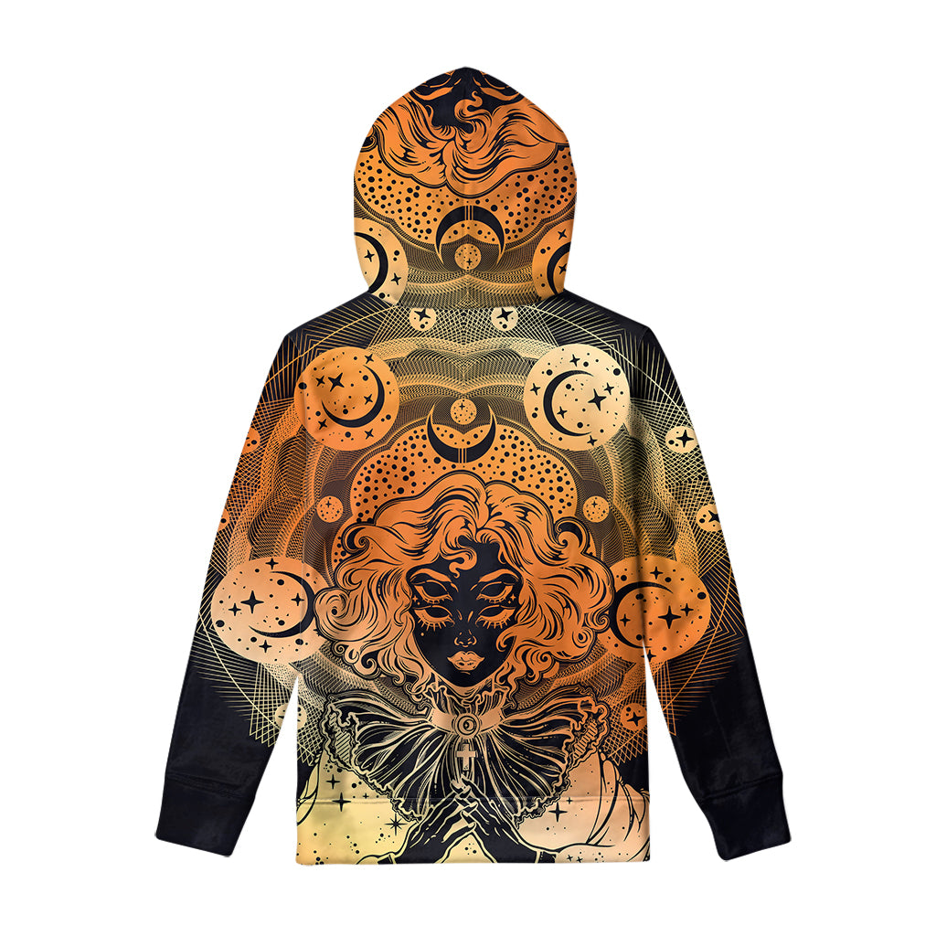 Wiccan Girl And Magical Moon Print Pullover Hoodie