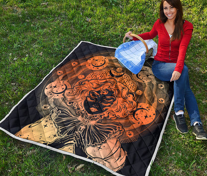 Wiccan Girl And Magical Moon Print Quilt