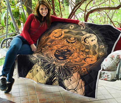 Wiccan Girl And Magical Moon Print Quilt