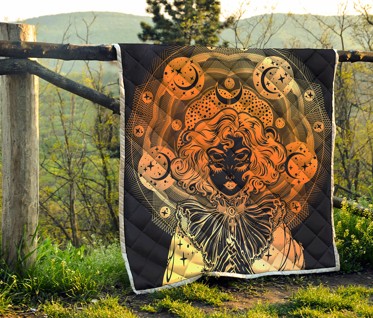Wiccan Girl And Magical Moon Print Quilt