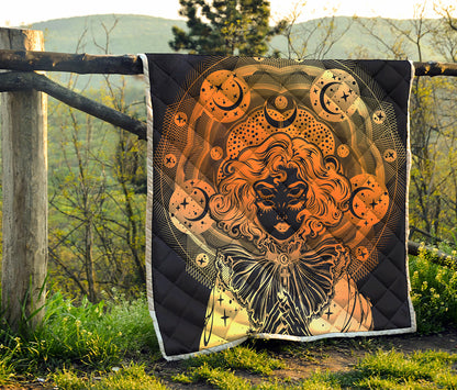 Wiccan Girl And Magical Moon Print Quilt