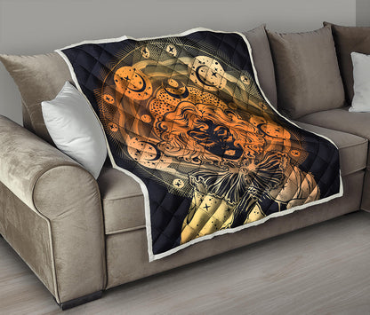 Wiccan Girl And Magical Moon Print Quilt