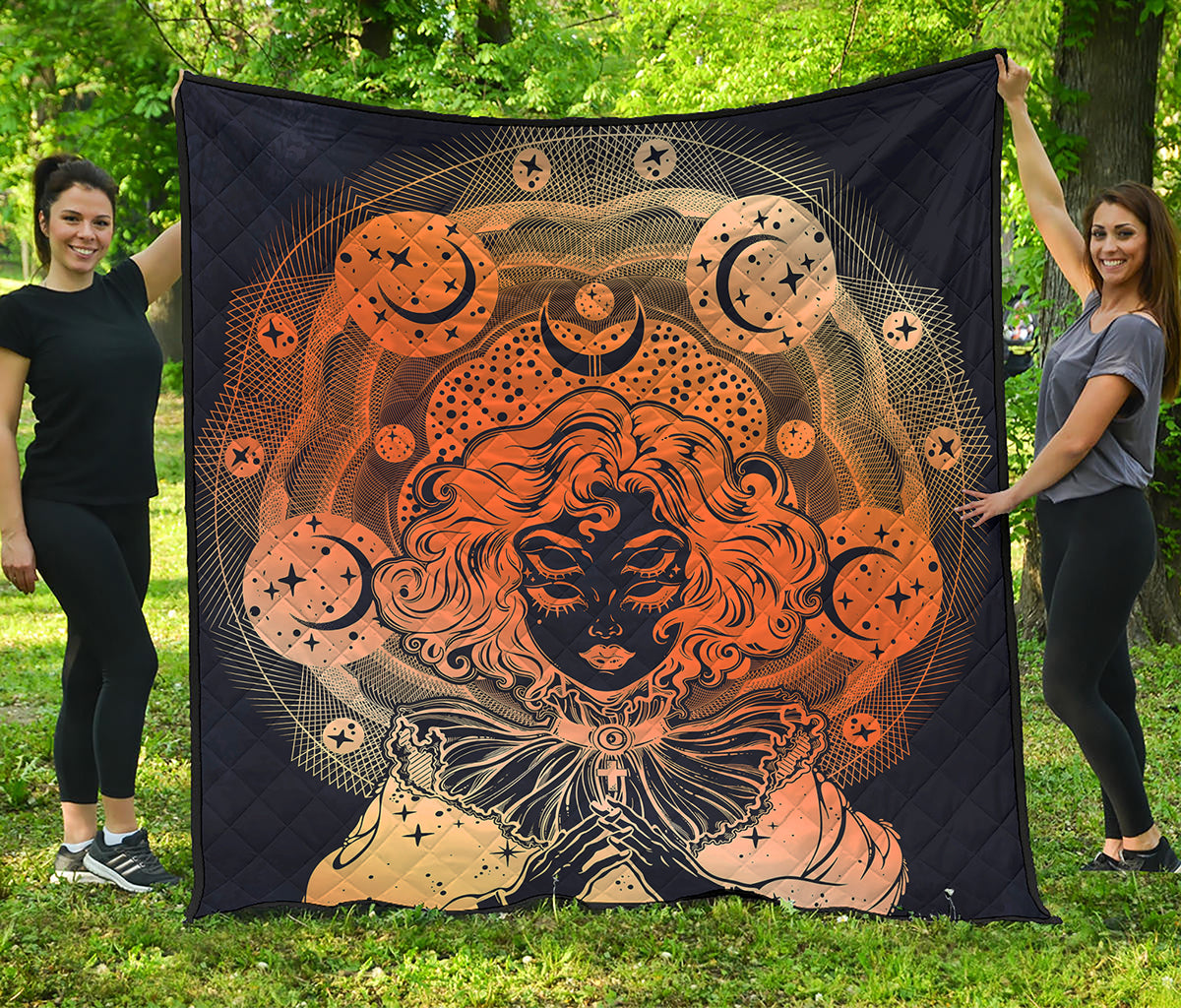 Wiccan Girl And Magical Moon Print Quilt