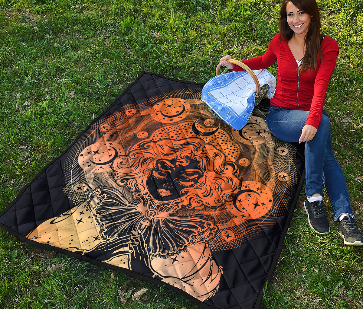 Wiccan Girl And Magical Moon Print Quilt