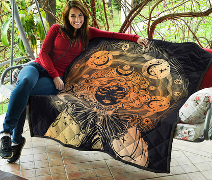 Wiccan Girl And Magical Moon Print Quilt